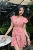 Đầm mini xòe lụa in vai rộng