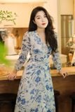 Đầm dài rút nhún voan hoa