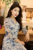 Đầm dài rút nhún voan hoa
