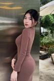 Đầm dài ôm thun cotton cut-out tay dài