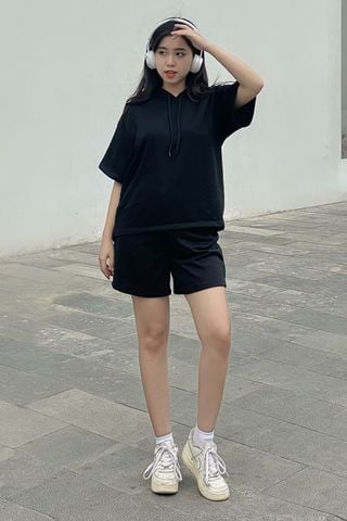 Áo hoodie suông thun tay ngắn
