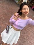 Áo ôm thun tay dài thân phối màu