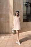 Đầm hai dây tafta đính hoa dáng mini