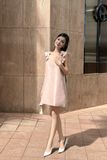 Đầm hai dây tafta đính hoa dáng mini