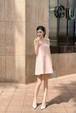 Đầm hai dây tafta đính hoa dáng mini