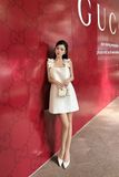 Đầm hai dây tafta đính hoa dáng mini