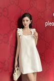 Đầm hai dây tafta đính hoa dáng mini