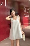 Đầm hai dây tafta đính hoa dáng mini