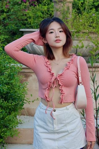 Áo croptop ôm thun bèo cột nơ