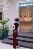Áo thun ôm crop top tay ngắn đen