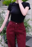 Áo thun ôm crop top tay ngắn đen