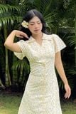 Đầm gài nút form A lụa nhún cup tay xòe