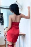 Đầm ôm lụa cup cut-out phối nơ