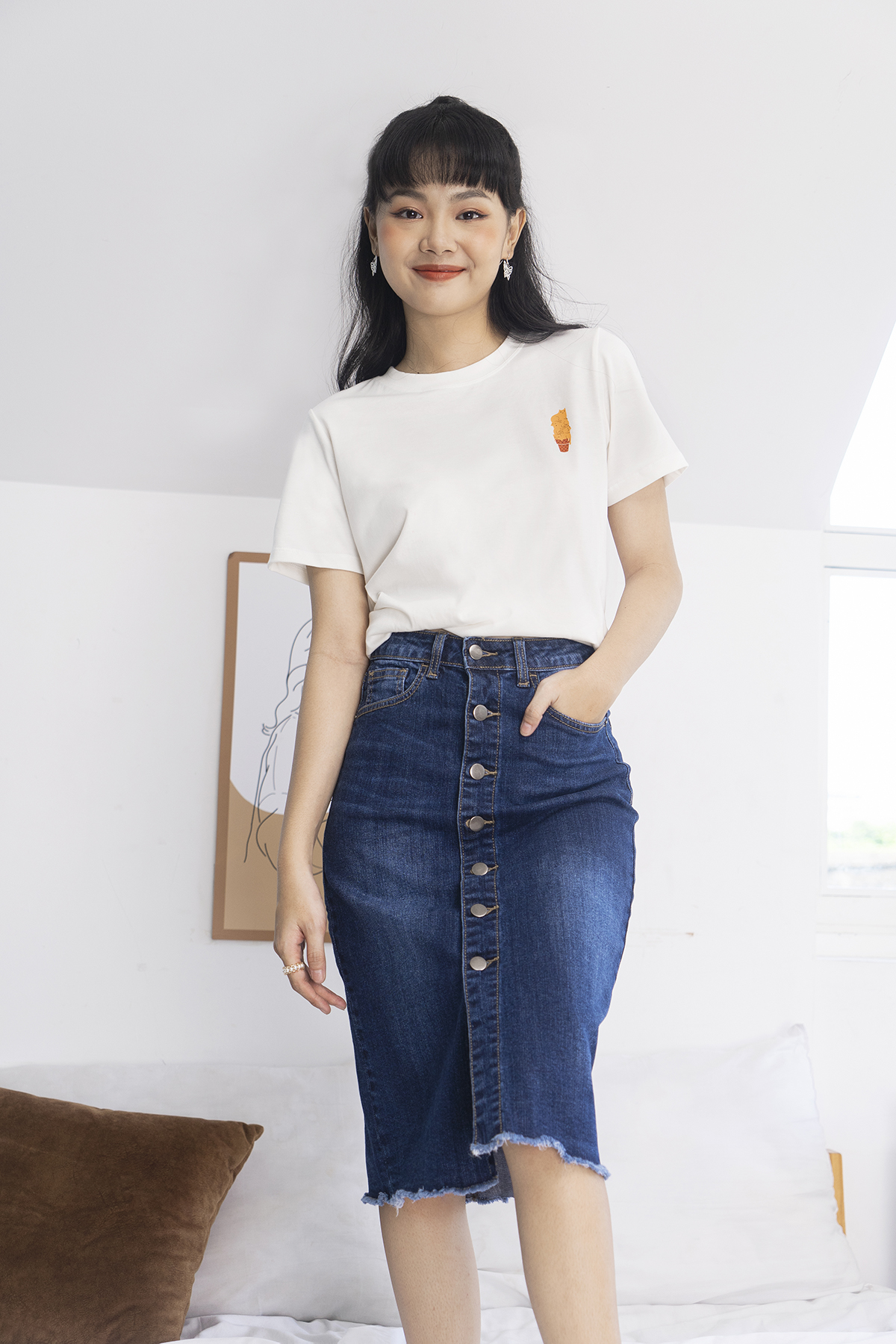 Chân váy nữ Méo shop chân váy jean ôm dáng chữ A 3910