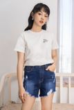 Quần shorts jean xanh đậm lai rách