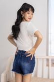 Quần shorts jean xanh đậm lai rách