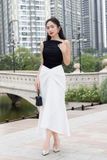 Chân váy midi ôm tuyết mưa phối xếp ly kiểu