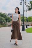 Chân váy midi ôm tuyết mưa phối xếp ly kiểu