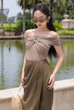 Chân váy xếp ly midi cotton lạnh chéo tà