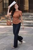 Áo peplum xếp ly eo tay bồng