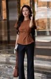 Áo peplum xếp ly eo tay bồng