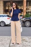 Quần ống rộng cotton lạnh lưng đắp xéo
