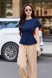 Áo peplum xếp ly eo tay bồng
