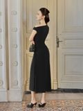 Đầm ôm thun rayon rút nhún dáng midi
