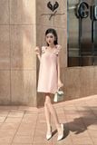 Đầm hai dây tafta đính hoa dáng mini