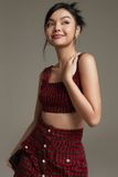 Áo croptop ôm tweed cổ vuông