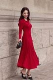 Đầm midi thun ướt phối rayon