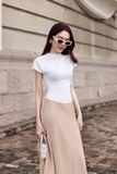 Áo thun ôm xếp ly vai