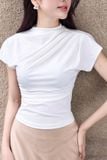 Áo thun ôm xếp ly vai