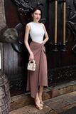 Chân váy midi ôm tuyết mưa phối xếp ly kiểu