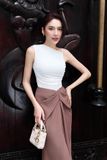 Chân váy midi ôm tuyết mưa phối xếp ly kiểu
