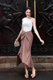 Chân váy midi ôm tuyết mưa phối xếp ly kiểu