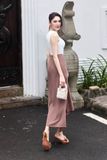 Chân váy midi ôm tuyết mưa phối xếp ly kiểu