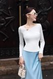 Áo ôm thun ướt cổ xéo