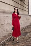 Đầm midi thun ướt phối rayon