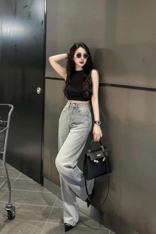 Quần jean ống suông bạc