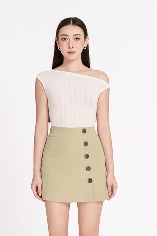 Chân váy mini kaki nút lệch