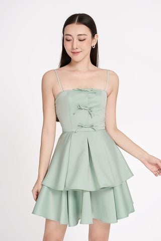 Đầm mini xòe phi tapta phối nơ trang trí