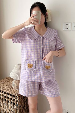Bộ pyjama ngắn suông caro