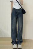 Quần jean ống suông cạp cao wash