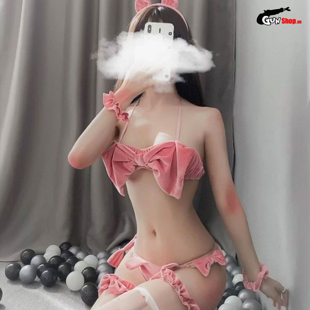 Thời trang sexy cosplay nàng mèo nơ hồng NM03