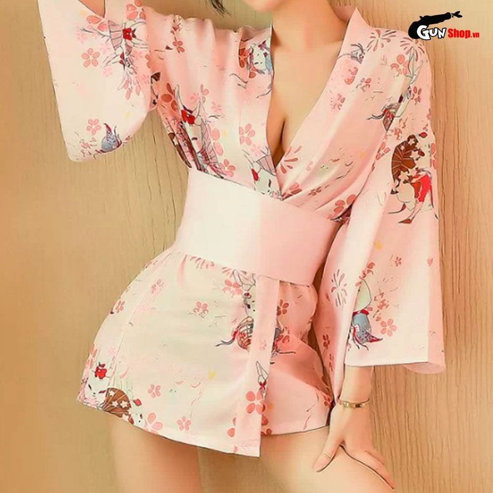 Thời trang sexy cosplay Kimono Nhật Bản màu hồng nhạt KMN08