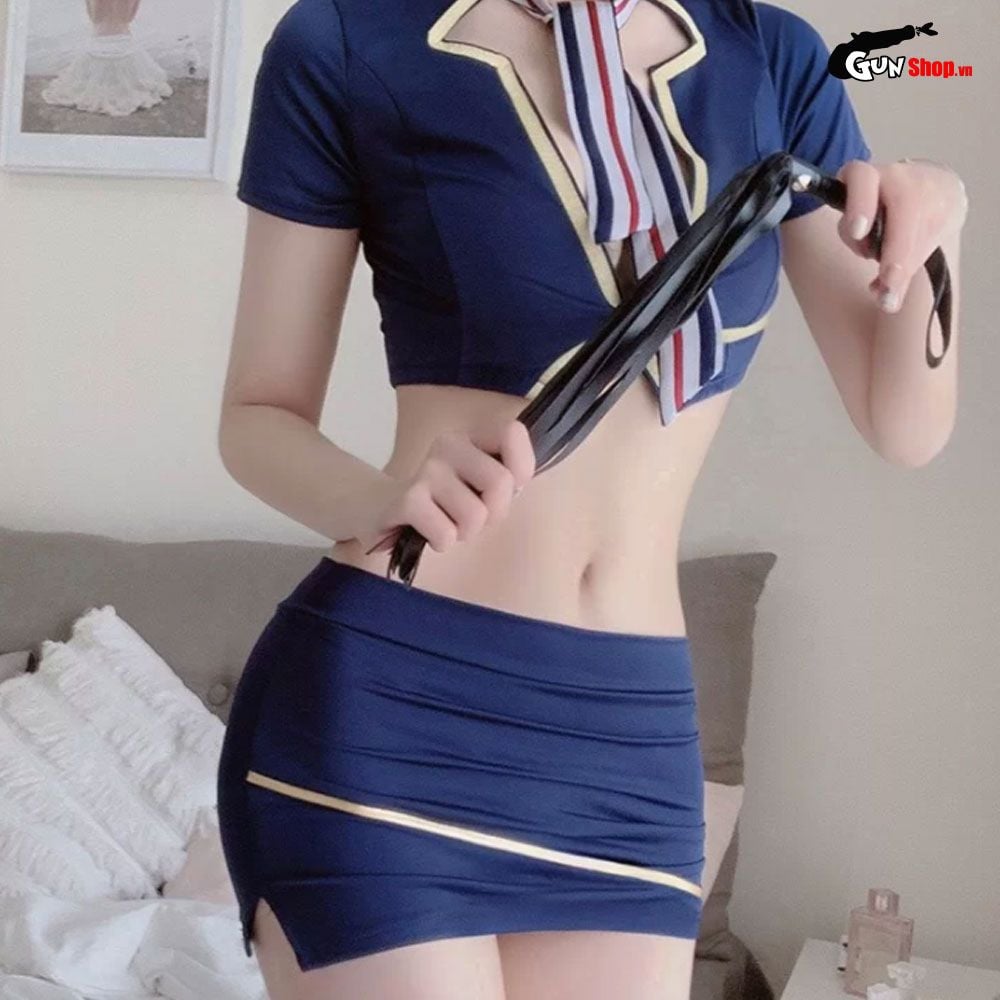 Thời trang sexy cosplay tiếp viên hàng không màu xanh TV03