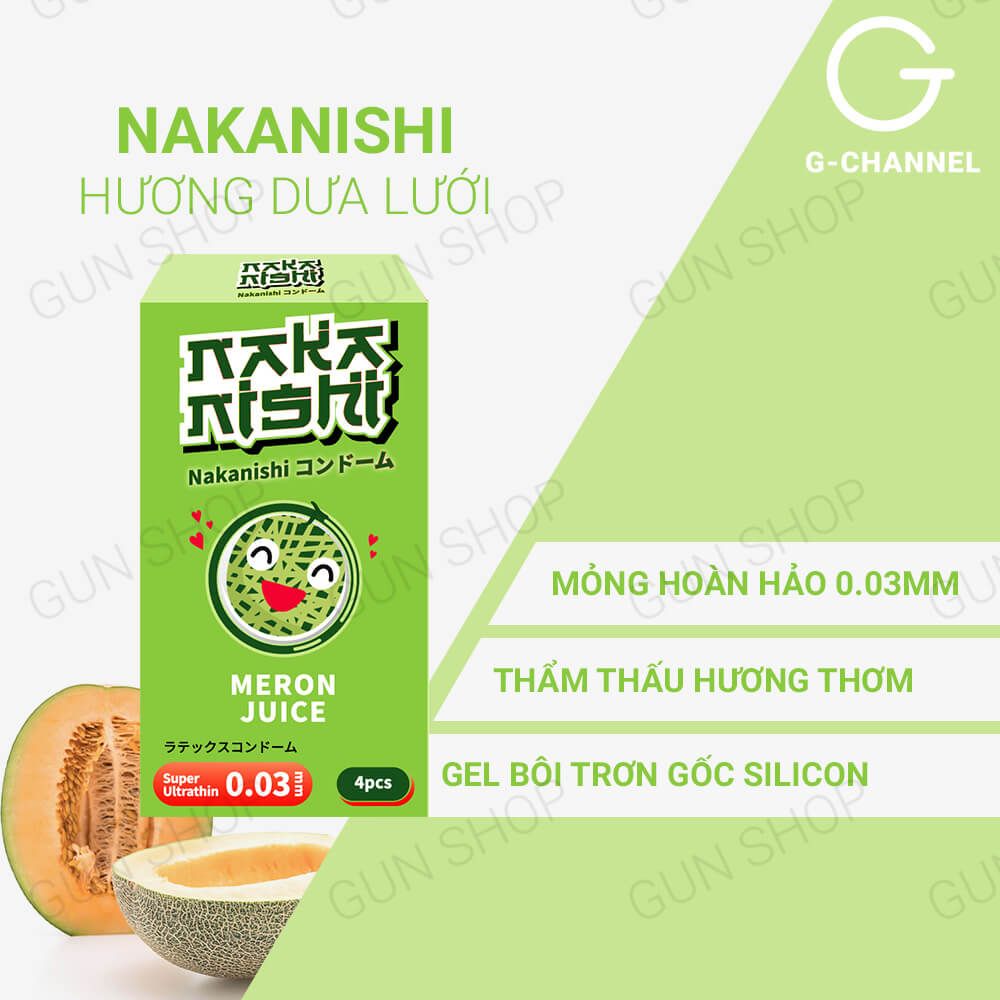 Bao cao su Nakanishi - Siêu mỏng 0.03mm - Hương dưa lưới - Hộp 4 cái