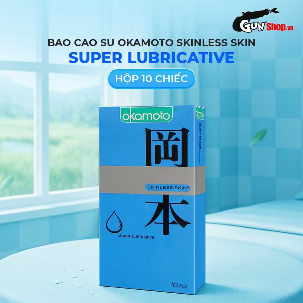 Bao cao su Okamoto Skinless Skin Super Lubricative - Siêu bôi trơn - Hộp 10 cái