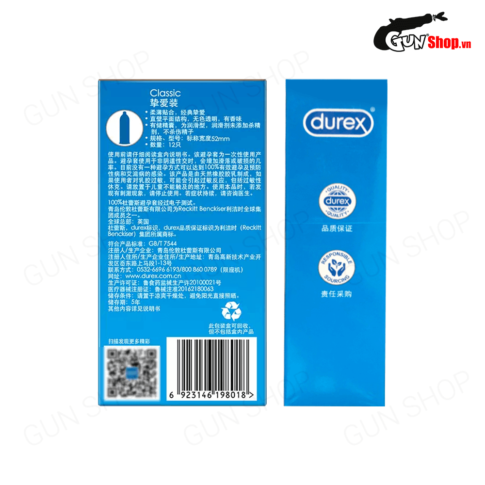 Bao cao su Durex Classic - Mềm và mỏng - Hộp 12 cái